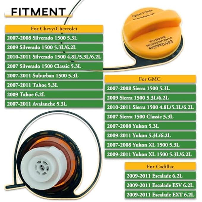 ريحني غطاء بنزين E85 GT295 لشيفروليه شيفروليه سيلفرادو سوبربان تاهو أفالانش كاديلاك إسكاليد ESV EXT GMC سييرا يوكون XL 1500 20915990 غطاء الوقود مرن 2007 2008 2009 2010 2011 - Image 3