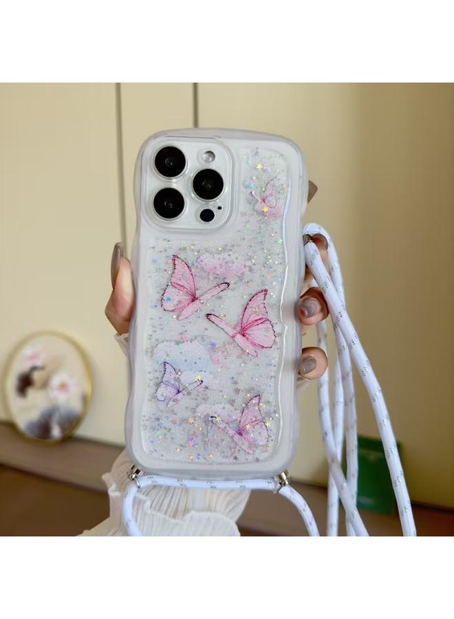 S-TOP Case For iPhone 14 Pro Max Crossbody Wave Edge Butterfly TPU Phone Case - Image 1