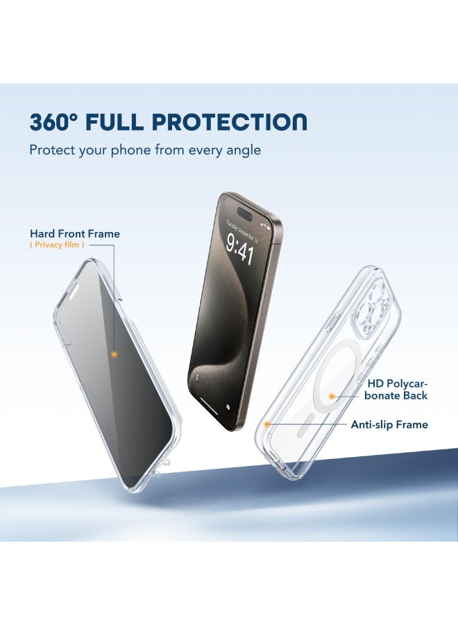 TIESZEN Magnetic for iPhone 15 Pro Case, Compatible with MagSafe, Built-in Privacy Screen Protector and Camera Protection, Anti Spy Full Body Dustproof Shockproof Hard Phone Case 6.1", Clear - Image 4