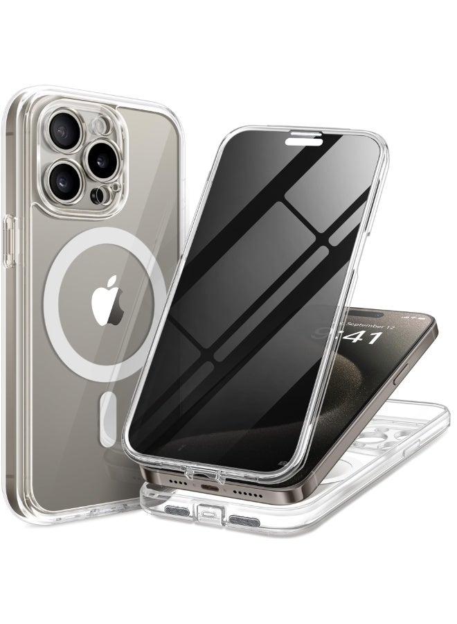 TIESZEN Magnetic for iPhone 15 Pro Case, Compatible with MagSafe, Built-in Privacy Screen Protector and Camera Protection, Anti Spy Full Body Dustproof Shockproof Hard Phone Case 6.1", Clear - Image 1