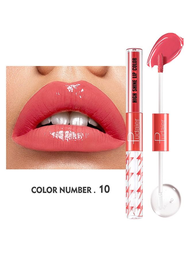 pudaier High Shine Lip Colur Double Ended Lip Glaze Lip Oilhigh Gloss 10,Transparent Lip Oil,Stick Cup Not Fade Waterproof Liquid Lipstick For Girls And Women - Image 1