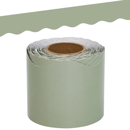 Fancy Land Sage Green Bulletin Board Borders Scalloped Border Trim for Classroom Decoration Back to School Decor 52ft One Roll - Image 1