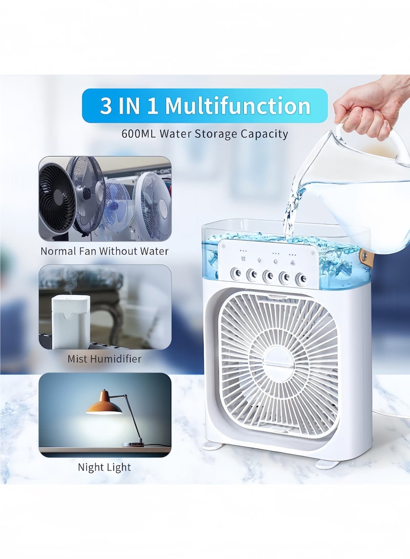 Lesha Portable Air Conditioner Fan, Evaporative Air Cooler, 600 ML Large Water Tank, 7 Colors LED Light 1/2/3 H Timer 3 Wind Speeds and 3 Spray Modes 5-ultrasonic nozzles for Car Home Office Room - Image 4