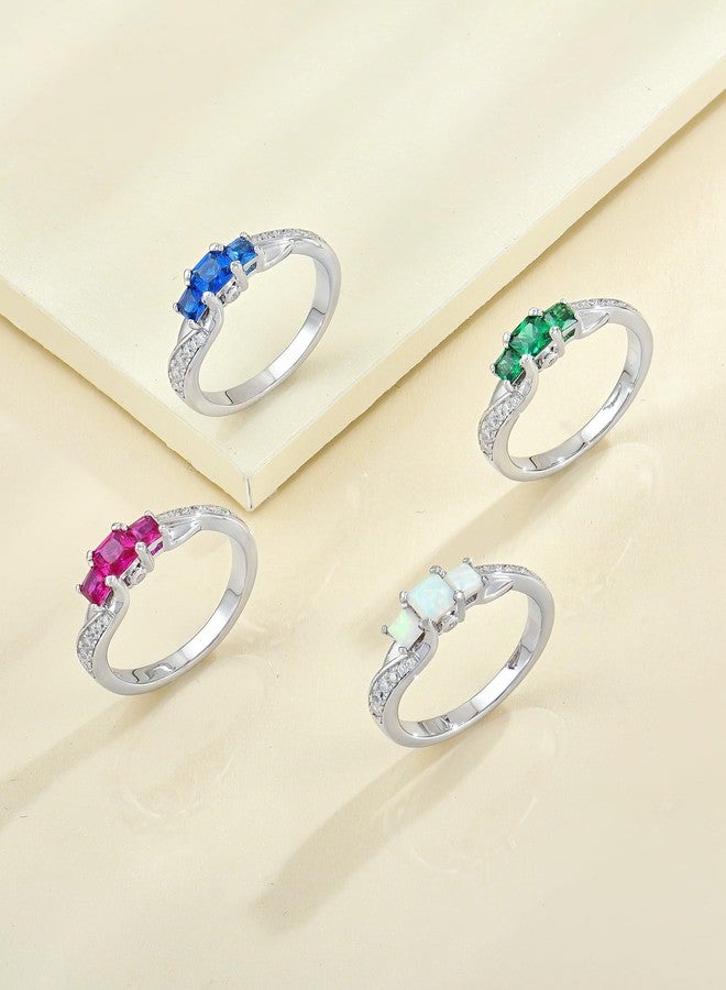 YL Women's Sterling Silver Clear Created Tanzanite 3-stone Princess Cut Wedding Rings for Engagement Jewelry-size6 - Image 4