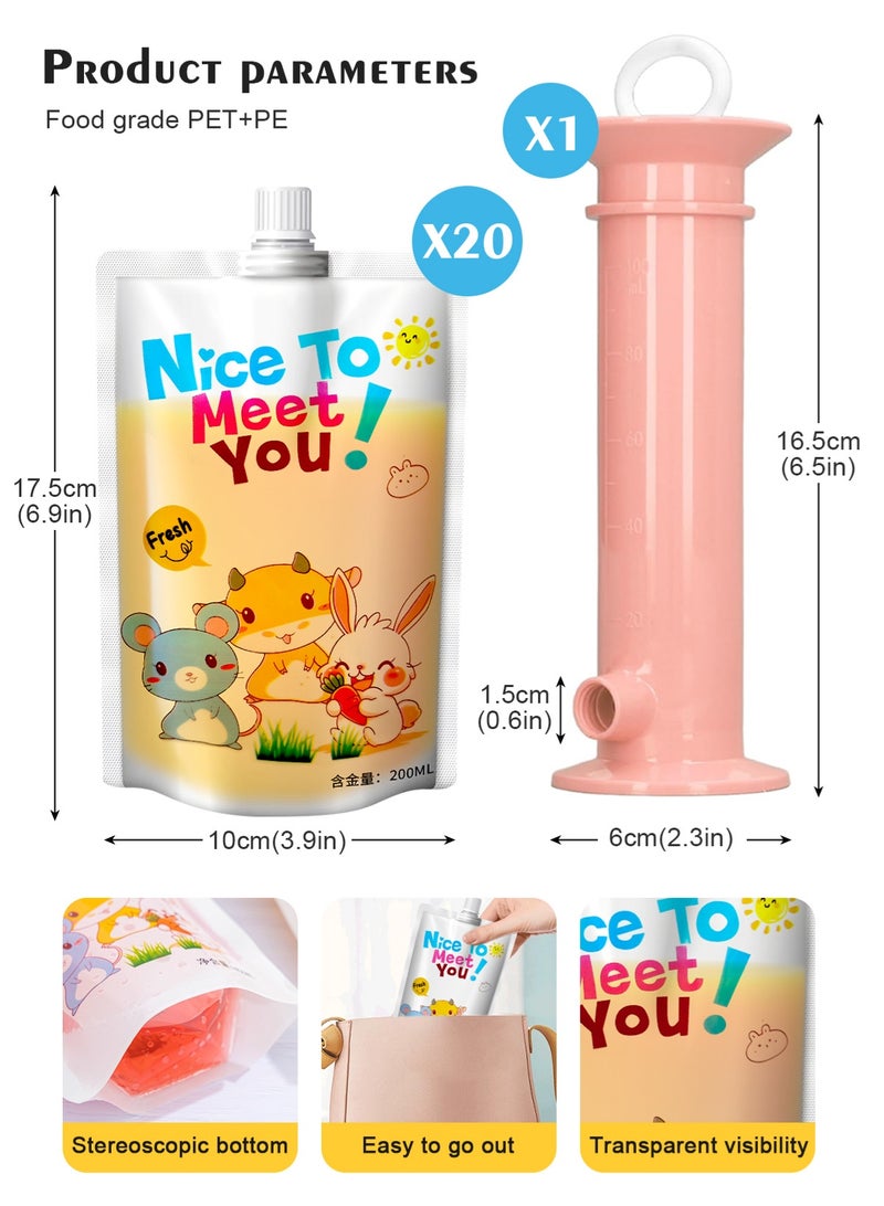 URbazaar 21 Pcs Refillable Baby Food Pouches Food Maker Set Include 20 Pcs Portable Fruit Puree Pouch Storage Bags, Baby Food Maker, Pen and Brush for Babies Kids Toddlers - Image 5