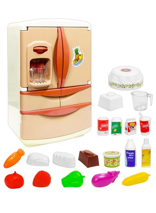 VGRASSP Modern Dual Door Refrigerator Toy Set for Kids with Light, Mist, Music and Ice Dispensing - Perfect Pretend Play Toy Fridge with Realistic Food Accessories - Color As Per Stock - Image 1