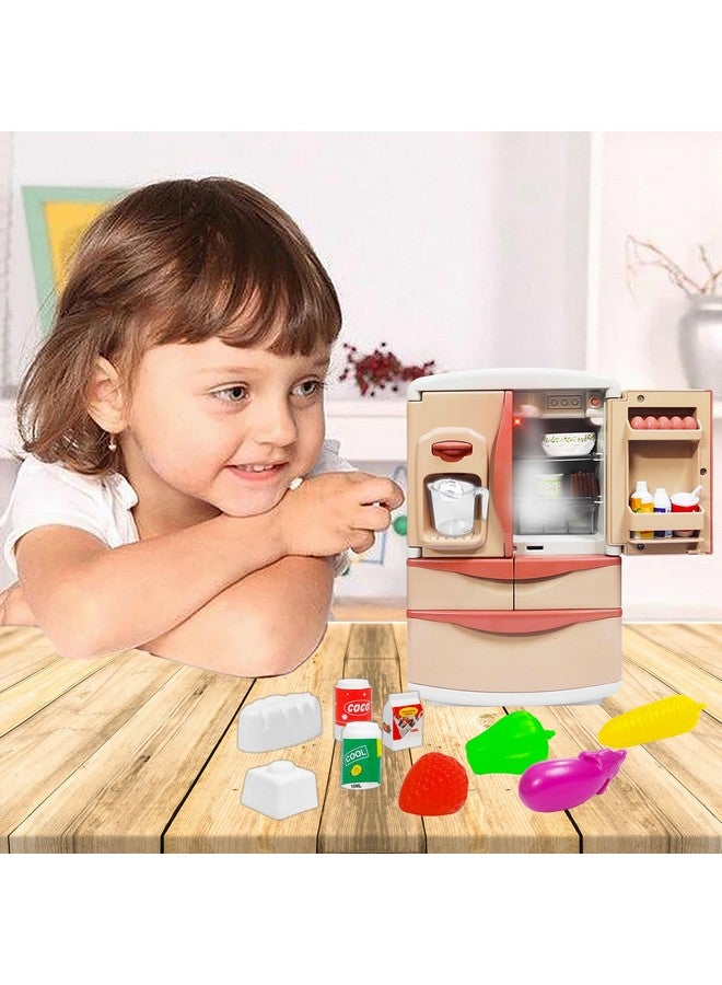 VGRASSP Modern Dual Door Refrigerator Toy Set for Kids with Light, Mist, Music and Ice Dispensing - Perfect Pretend Play Toy Fridge with Realistic Food Accessories - Color As Per Stock - Image 2