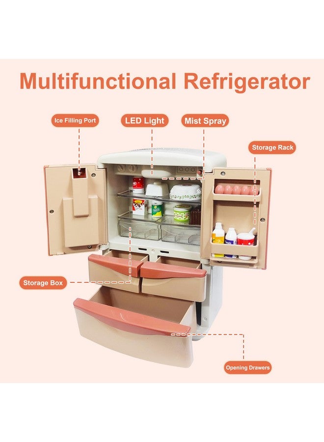 VGRASSP Modern Dual Door Refrigerator Toy Set for Kids with Light, Mist, Music and Ice Dispensing - Perfect Pretend Play Toy Fridge with Realistic Food Accessories - Color As Per Stock - Image 5