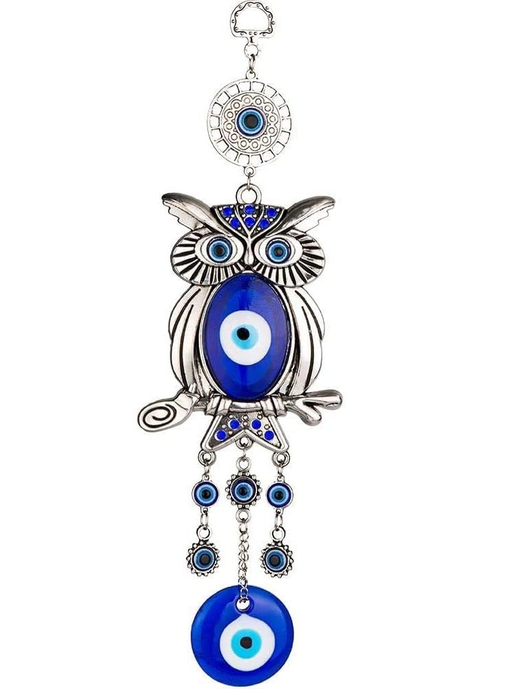 KASTWAVE Blue Evil Eye Owl 11.7 Inches Pendant Decoration Lucky Owl Hanging Ornament Amulet For Car Home And Office For Protection And Blessing  - Image 1