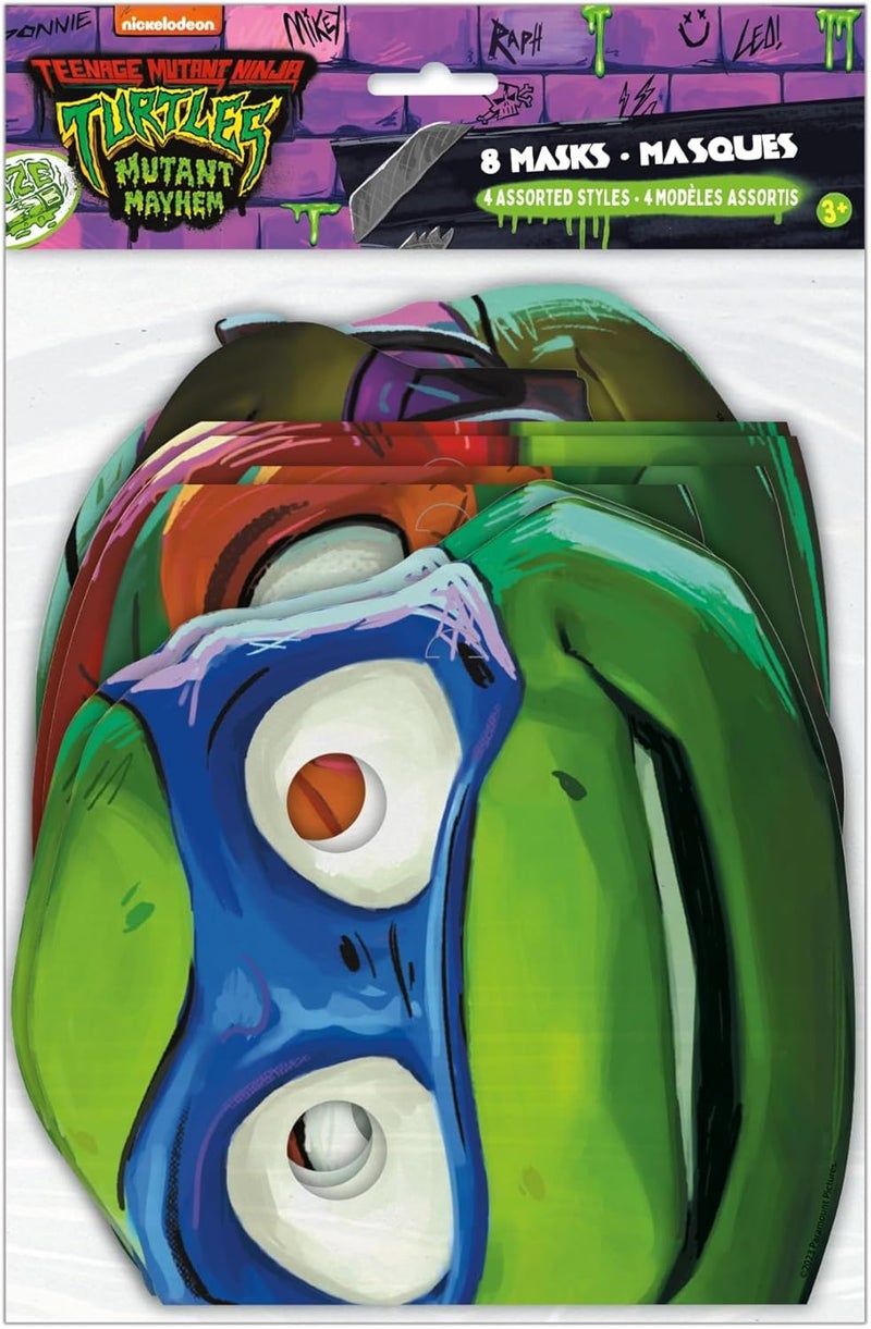 Unique Industries Teenage Mutant Ninja Turtle Mayhem Paper Masks Set of 8 Boy Birthday Christening Party Supplies - Image 1