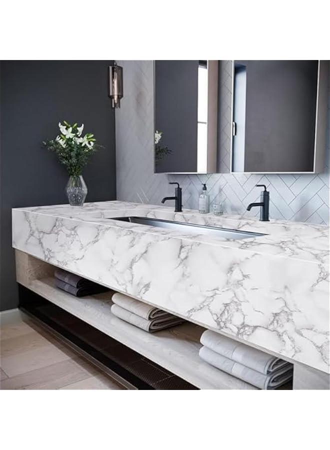 تراسل ورق لاصق رخامي 157 انش × 197 من تراسل حائط ابيض ورمادي ذاتي اللصق لسطح الطاولة وخزائن المطبخ والحمام - Image 3