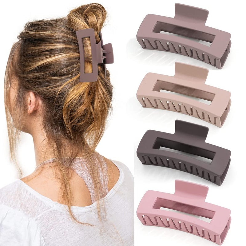 Canitor 4 PCS Matte Rectangular Banana Clips  Thick Hair Clips NonSlip Barrettes for Womens Thick Hair
