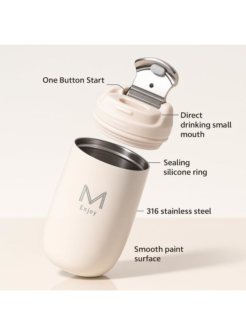 SYOSI Travel Mug, Stainless Steel Vacuum Insulated Coffee Cup with Leak Proof Push Button Lid for Hot and Cold Drinks, Double Walled Portable Tumbler for Office Car Commuting Camping, 360ml, White - Image 4