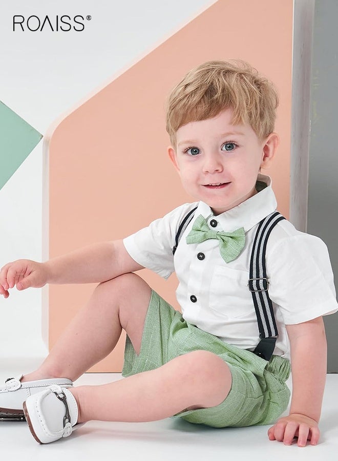 roaiss 3 Piece Comortable Clothing Set for Toddler Boys, Little Gentleman Short Sleeve Button Shirt and Suspender Pants Set with Bow Tie, Formal Outfit for Summer, Suitable for Wedding Ceremonies, Performances and Formal Activities - Image 5