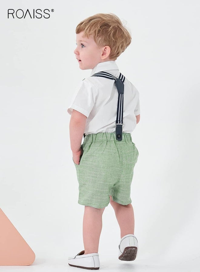 roaiss 3 Piece Comortable Clothing Set for Toddler Boys, Little Gentleman Short Sleeve Button Shirt and Suspender Pants Set with Bow Tie, Formal Outfit for Summer, Suitable for Wedding Ceremonies, Performances and Formal Activities - Image 4