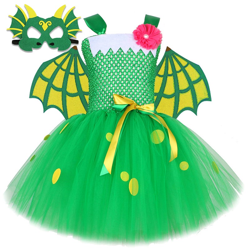 Green Dinosaur Mesh Tutu Princess Dress All Saints Carnival Puffy Dress Children'S Festival Cosplay - Image 2