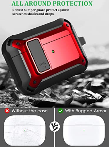 Olytop AirPods Pro 2/1 Case Lock with Cleaner Kit & Replacement Ear Tips (S/M/L), Rugged Protective Cover for iPod Pro (2023/2022/2019) with Keychain, Black/Red - Image 3