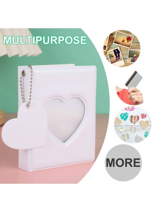 FRIUSATE 3 Inch Kpop Photocard Holder Bookmini Photo Album Mirrorlike Photocard Bindersmall Photo Card Book Love Heart Hollow Photocard Id Holder With Love Heart Pendant 32 Pockets (White) - Image 3