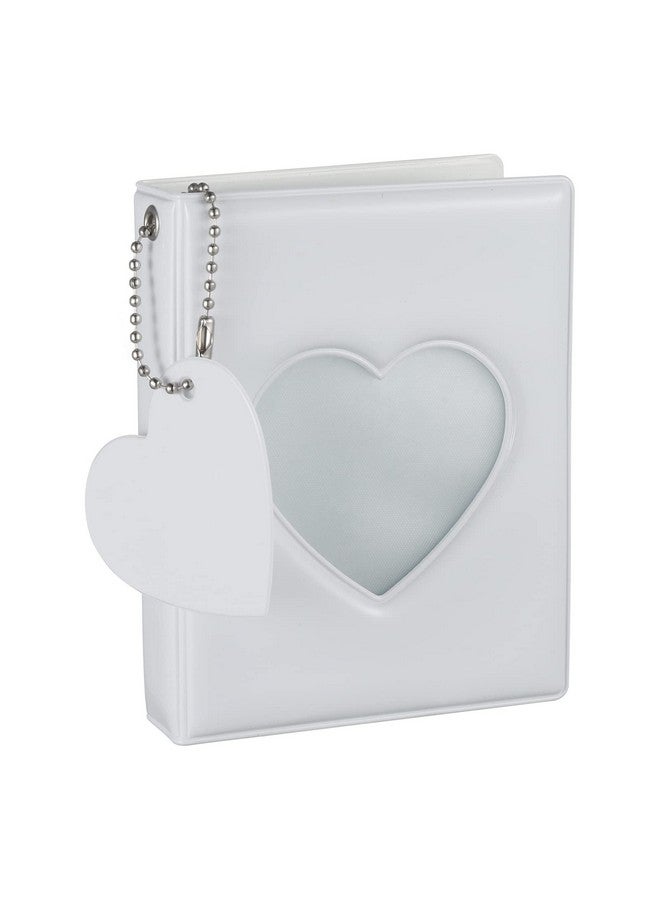 FRIUSATE 3 Inch Kpop Photocard Holder Bookmini Photo Album Mirrorlike Photocard Bindersmall Photo Card Book Love Heart Hollow Photocard Id Holder With Love Heart Pendant 32 Pockets (White) - Image 1