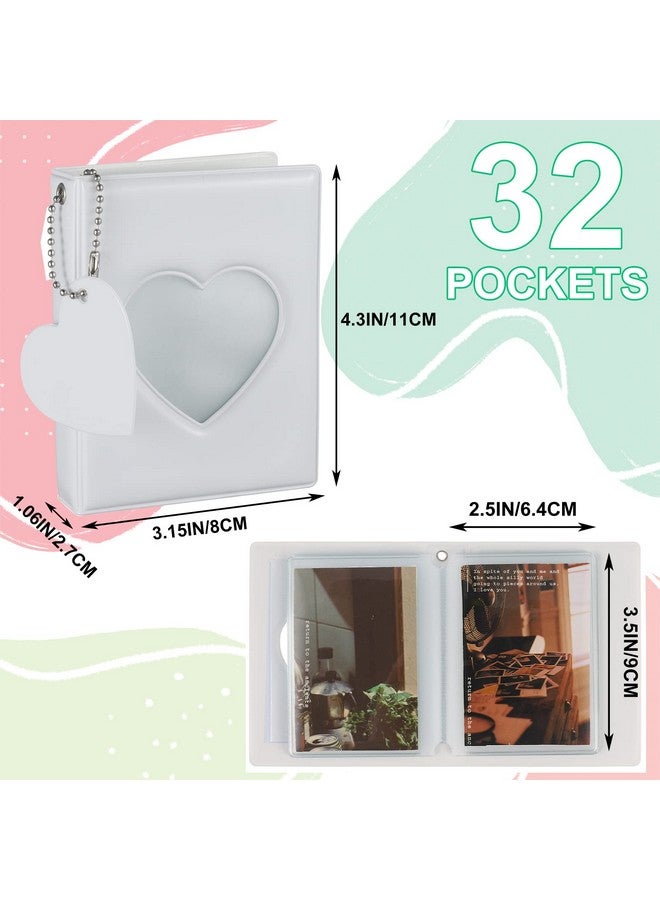 FRIUSATE 3 Inch Kpop Photocard Holder Bookmini Photo Album Mirrorlike Photocard Bindersmall Photo Card Book Love Heart Hollow Photocard Id Holder With Love Heart Pendant 32 Pockets (White) - Image 2