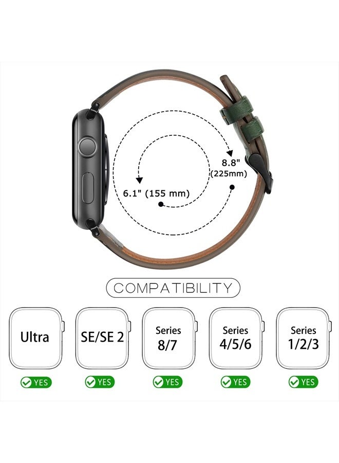 Tasikar Bands Compatible with Apple Watch Band 49mm 45mm 44mm 42mm Men Leather Replacement Bands Compatible with Apple Watch Ultra Series 8 7 (45mm) SE 6 5 4 (44mm) 3 2 1 (42mm) - Green - Image 5