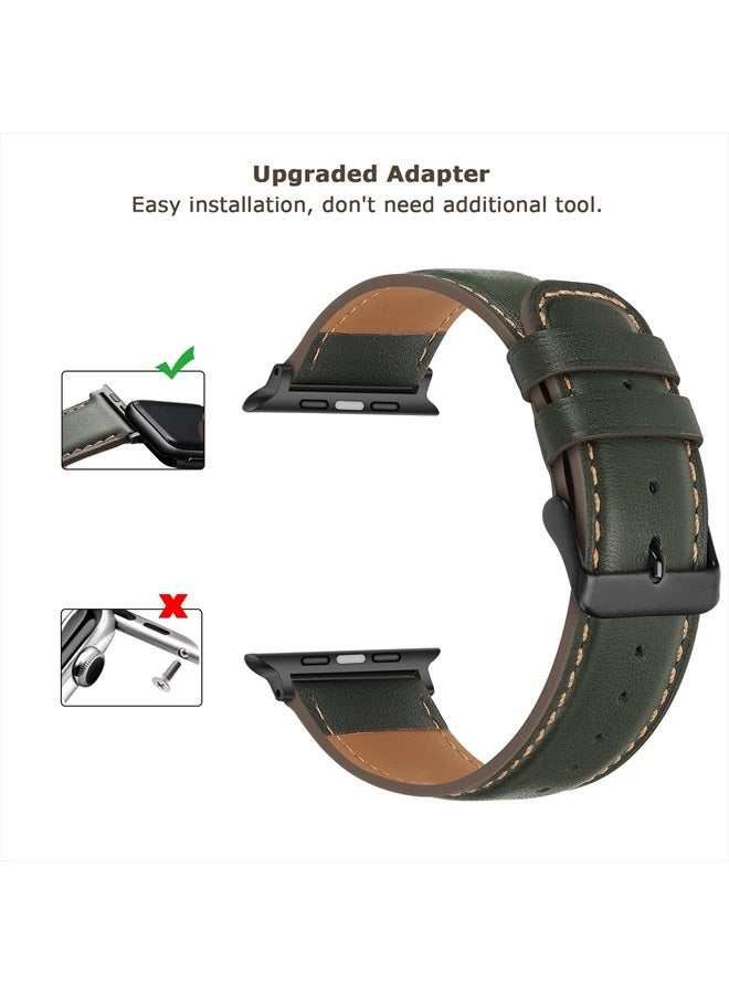 Tasikar Bands Compatible with Apple Watch Band 49mm 45mm 44mm 42mm Men Leather Replacement Bands Compatible with Apple Watch Ultra Series 8 7 (45mm) SE 6 5 4 (44mm) 3 2 1 (42mm) - Green - Image 3