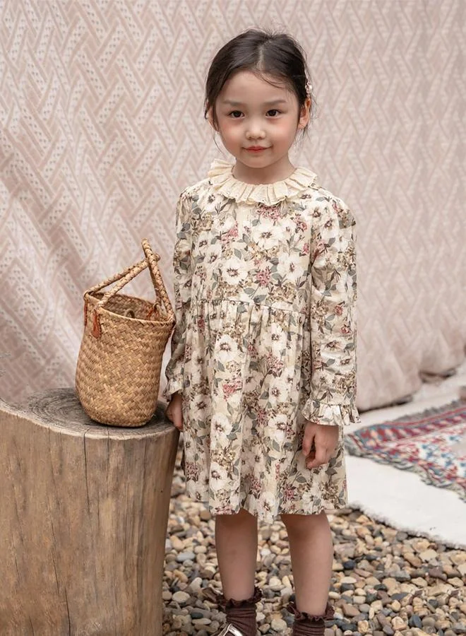 تايك تو فستان بأكمام طويلة وطبعة أزهار للأطفال