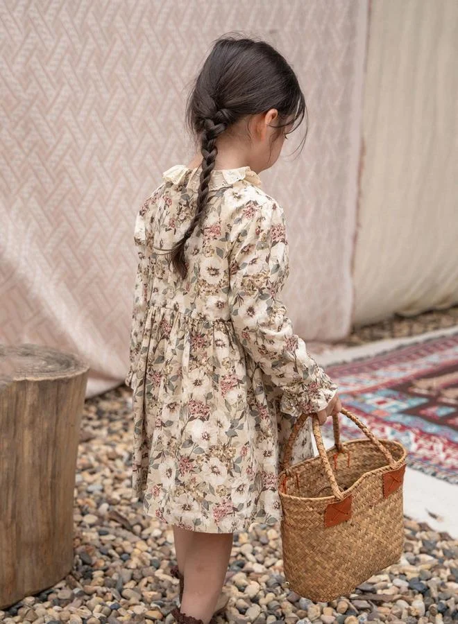 تايك تو فستان بأكمام طويلة وطبعة أزهار للأطفال