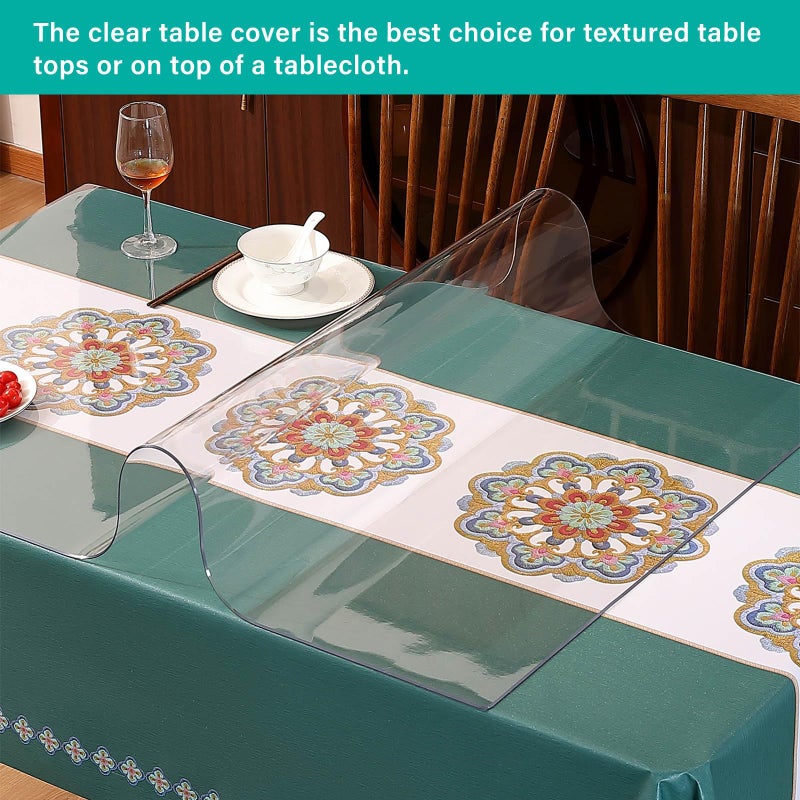 AimerGro AimerGro 12x60 Inch Upgraded Clear Table Cover Protector 1.5mm Thick Plastic Vinyl Table Pad Mat PVC Tablecloth for Coffee Dining Table Wood Glass Office Desktop Kitchen Countertop Protector Chair Mat - Image 5