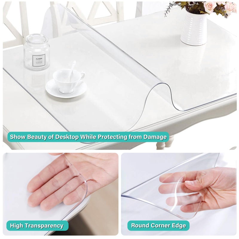AimerGro AimerGro 12x60 Inch Upgraded Clear Table Cover Protector 1.5mm Thick Plastic Vinyl Table Pad Mat PVC Tablecloth for Coffee Dining Table Wood Glass Office Desktop Kitchen Countertop Protector Chair Mat - Image 2