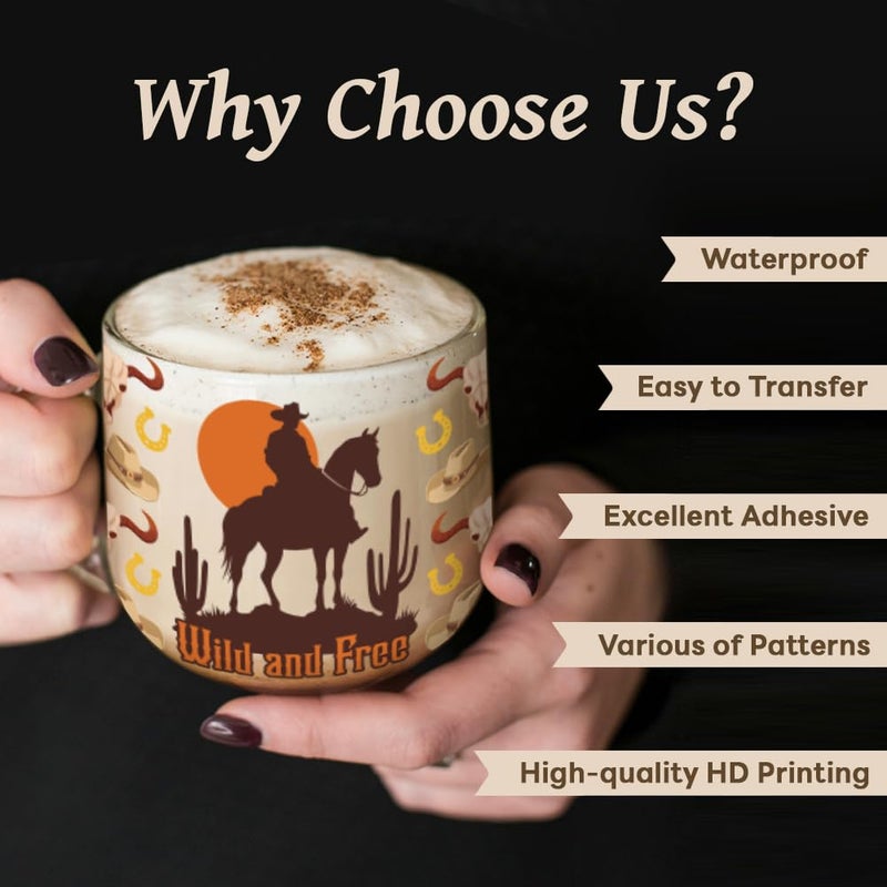 Peacoblue UV DTF Cup Wraps Transfer Stickers Western Cowboys Pattern, 10 Sheets Waterproof Custom Vinyl Transfer Sticker 16oz Coffee Glass Cup Tumbler Bottle Mug Decals for Men Women - Image 3