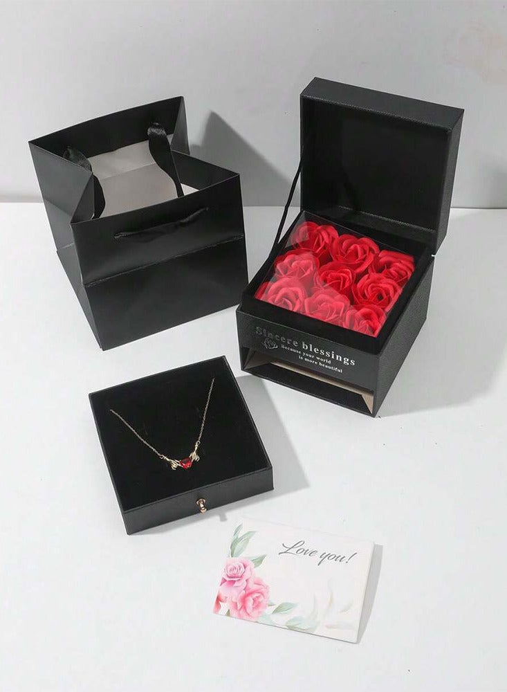 I love you heart-shaped pendant necklace made of stainless steel in gold color  with a creative gift box with a red rose and a gift card suitable for holidays, weddings and other events  - Image 5