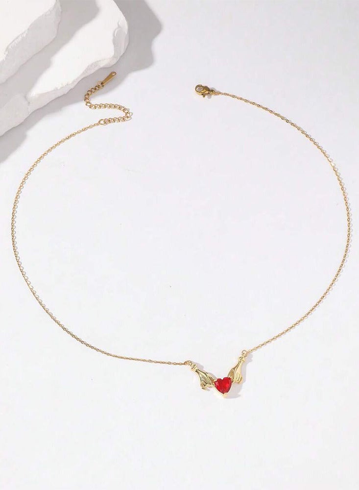 I love you heart-shaped pendant necklace made of stainless steel in gold color  with a creative gift box with a red rose and a gift card suitable for holidays, weddings and other events  - Image 3