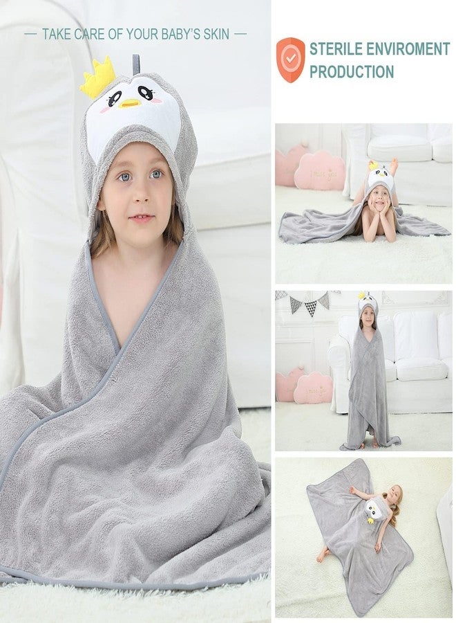 MICHLEY Cartoon Hooded Baby Towel Unisex, Premium Soft Swimming Bathrobe Large Washcloths 31.5" x 53" for 0-9T (Penguin) - Image 5