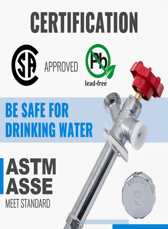 SUNGATOR صنبور SUNGATOR مقاوم للتجمد، 12 بوصة، سهل التركيب، مانع للارتداد، خرطوم 3/4 بوصة × محول ضغط 1/2 بوصة، صمام نحاسي خالٍ من الرصاص مع شريط لاصق ومشبك فصل، سهل التركيب بالضغط - Image 2