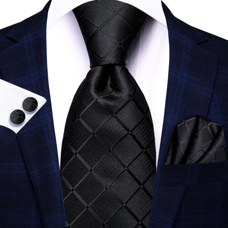 Hi-Tie Lot 5 Pcs Gift Box Mens Tie Set Necktie with Pocket Square Cufflinks Silk Neck Tie Collection,Blacks Multicolor - Image 4