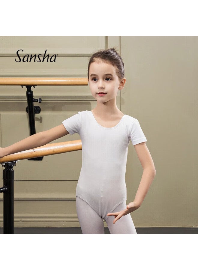 Sansha Children's Dance Leotard, Short-sleeve Ballet Dance, One-piece Girls' Dance Practice Outfit, Pink With Open Crotch, XL - Image 2