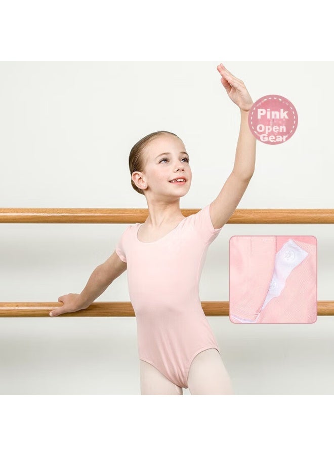 Sansha Children's Dance Leotard, Short-sleeve Ballet Dance, One-piece Girls' Dance Practice Outfit, Pink With Open Crotch, XL - Image 1