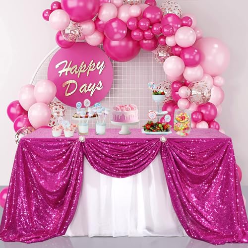 B.Cool B-COOL Rectangle Fuchsia Sequin Tablecloth Glitter Tablecloth Wedding Party Sequence Table Cloth for Christmas 60x102-Inch - Image 2