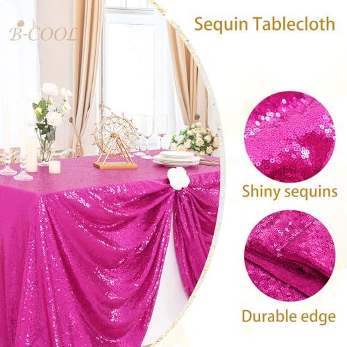 B.Cool B-COOL Rectangle Fuchsia Sequin Tablecloth Glitter Tablecloth Wedding Party Sequence Table Cloth for Christmas 60x102-Inch - Image 4