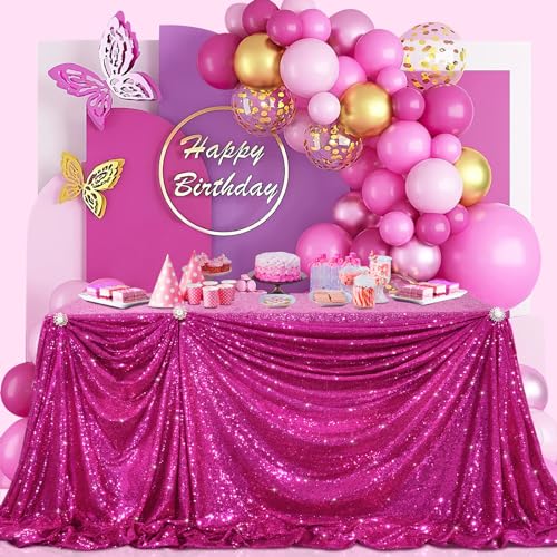 B.Cool B-COOL Rectangle Fuchsia Sequin Tablecloth Glitter Tablecloth Wedding Party Sequence Table Cloth for Christmas 60x102-Inch - Image 3