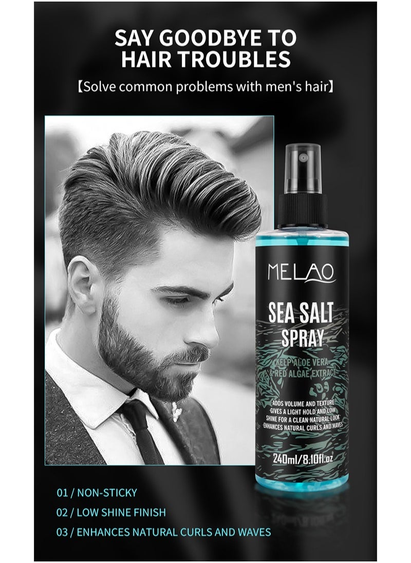 MELAO - 240ml Sea Salt Spray，Sea Salt Spray for Hair Men - Hair Texturizing Spray with Kelp, Aloe Vera and Red Algae Extract - Surf Spray to Add Volume and Texture Sea Salt Spray for Men Beach Hair Spray - Image 1