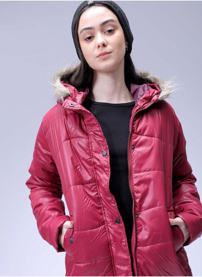 Freehand - Women Relaxed Red Solid Hooded Neck Long Sleeve Outerwear - Image 1