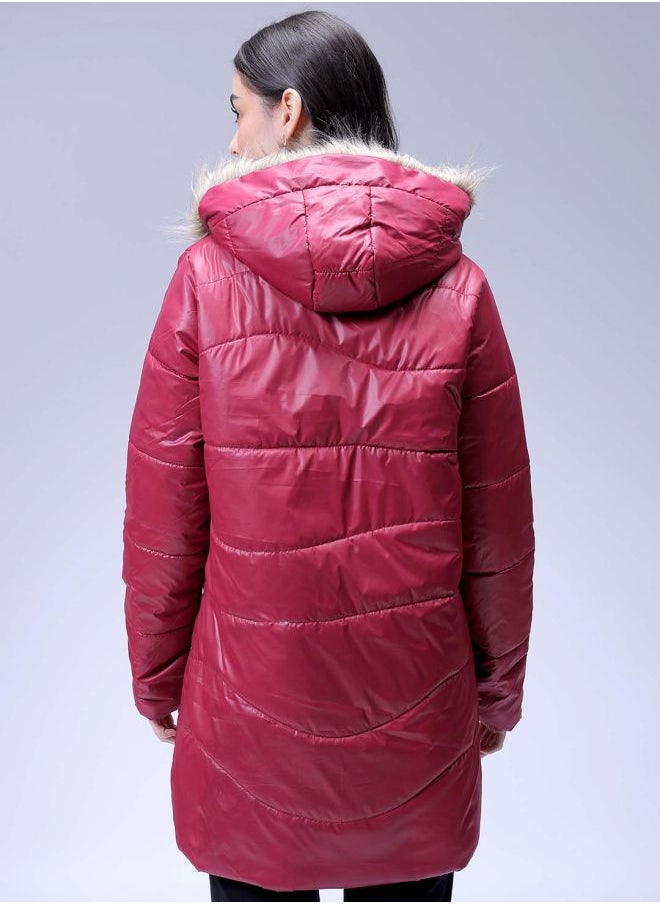 Freehand - Women Relaxed Red Solid Hooded Neck Long Sleeve Outerwear - Image 1