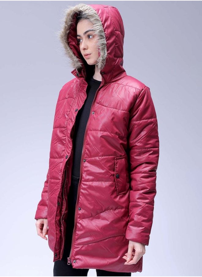 Freehand - Women Relaxed Red Solid Hooded Neck Long Sleeve Outerwear - Image 1