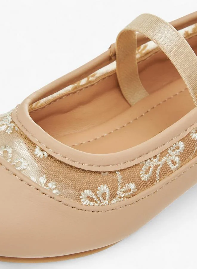 Flora Bella By Shoexpress Beige Flora Bella Embroidered Ballerina Shoes With Elasticated Strap for Women | Best Price UAE