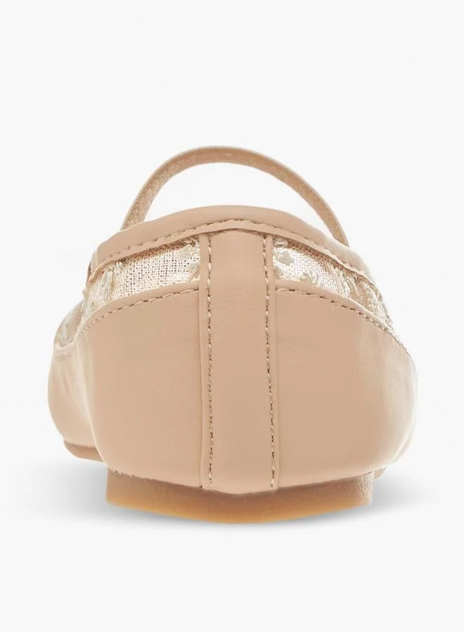 Flora Bella By Shoexpress Beige Flora Bella Embroidered Ballerina Shoes With Elasticated Strap for Women | Best Price UAE