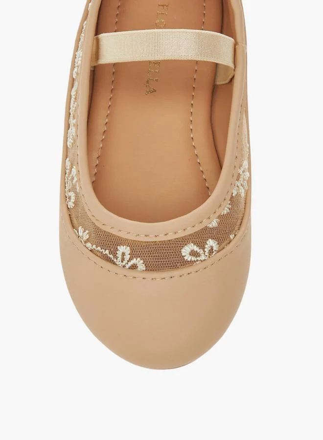 Flora Bella By Shoexpress Beige Flora Bella Embroidered Ballerina Shoes With Elasticated Strap for Women | Best Price UAE