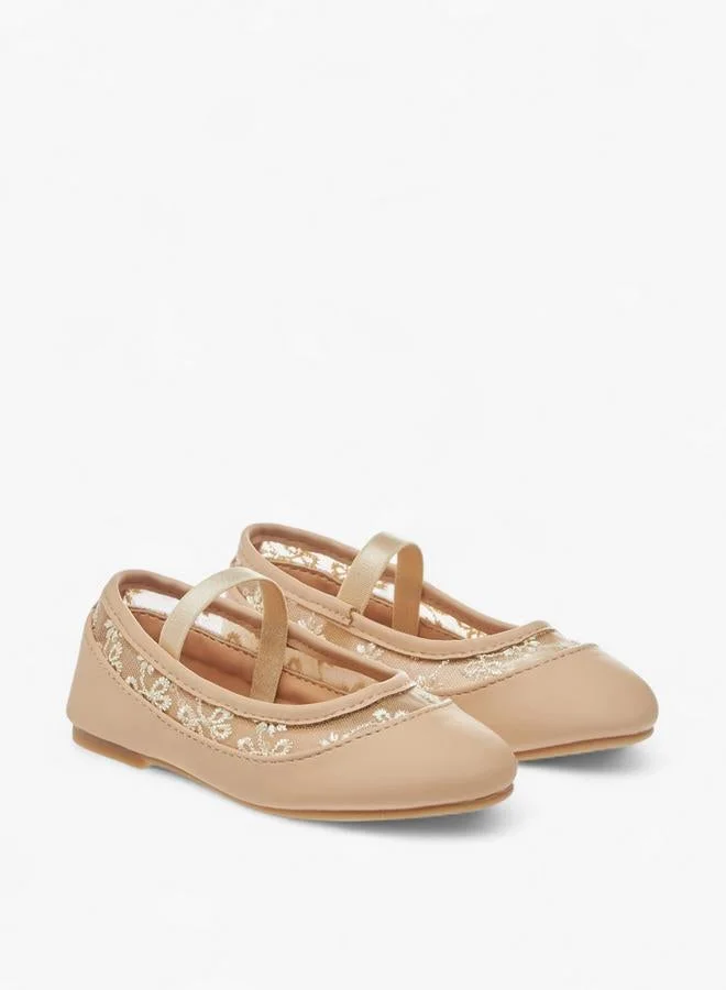 Flora Bella By Shoexpress Beige Flora Bella Embroidered Ballerina Shoes With Elasticated Strap for Women | Best Price UAE