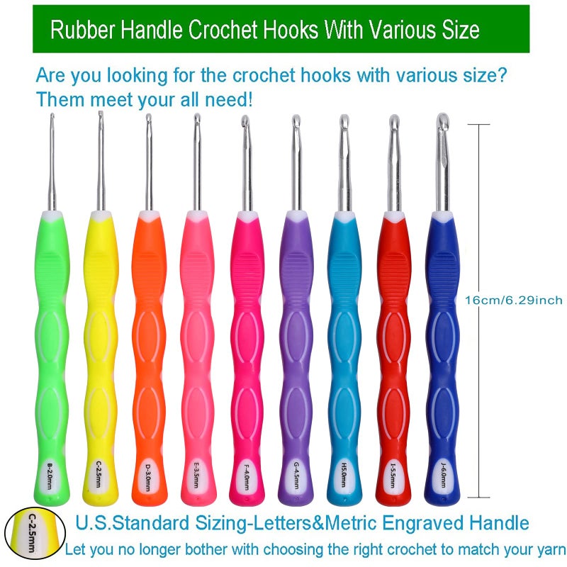 Looen Crochet Hooks Set-Yarn Needles Coloured Aluminum with Storage Case Rubbery Handle Ergonomic Comfort Grip DIY Craft Handmake Kit 47pcs - Image 3